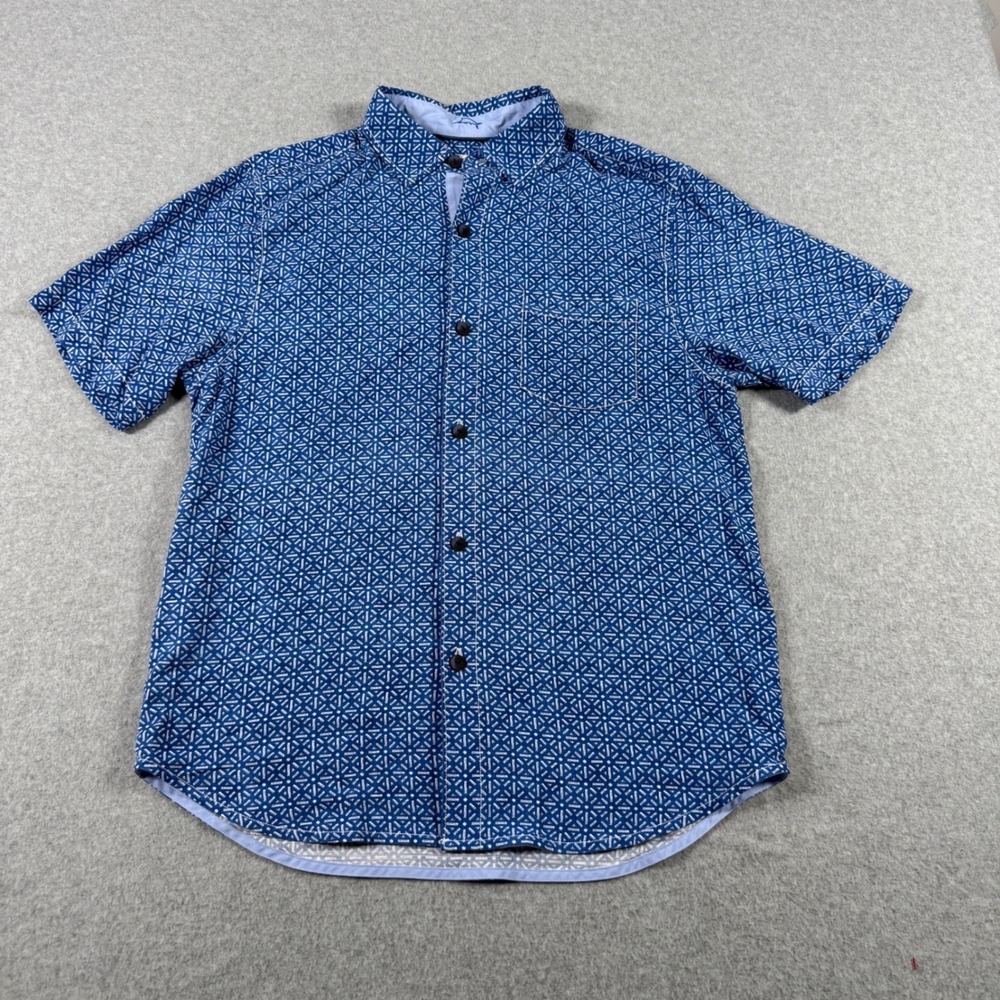 Tommy Bahama Veracruz Cay Blue Geometric Print Viscose Shirt Mens Medium M